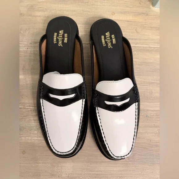 G.H. Bass & Co. Black and White Women's Loafers - Picture 1 of 7